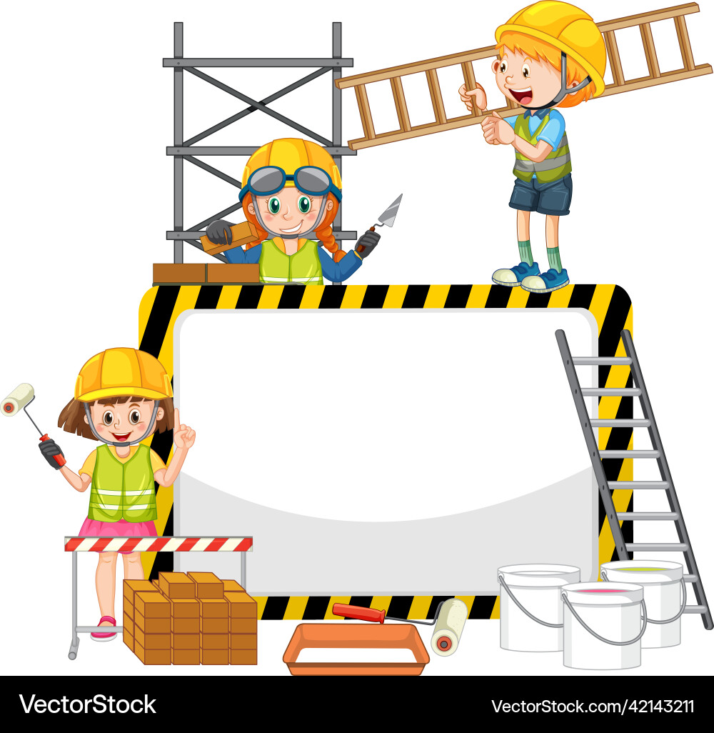Empty banner with construction objects vector image