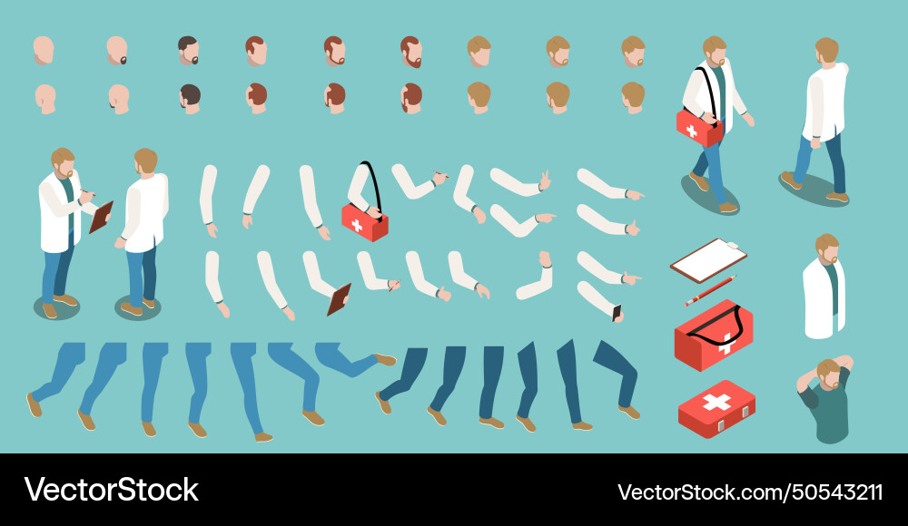 Isometric character constructor Isometric character constructor Vector Image