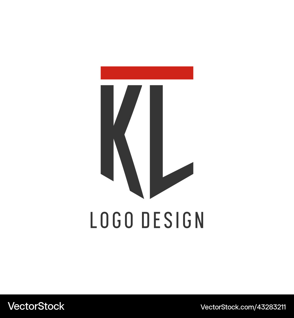 Kl initial esport logo with simple shield design vector image