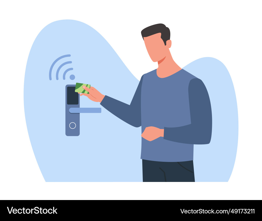 Man Using ID Card to Open Electronic Lock vector image