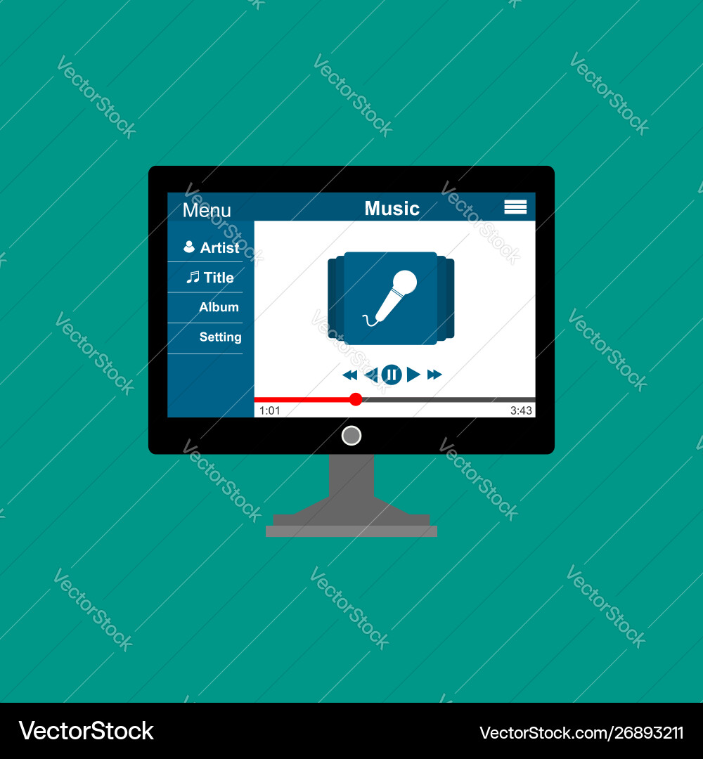 Media player application app template with flat Media player application app template with flat vector image