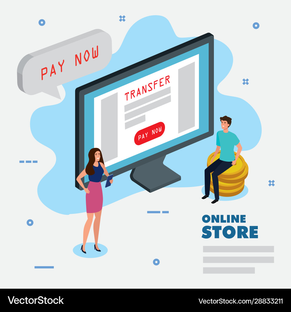 Online store with computer and icons Online store with computer and icons vector image