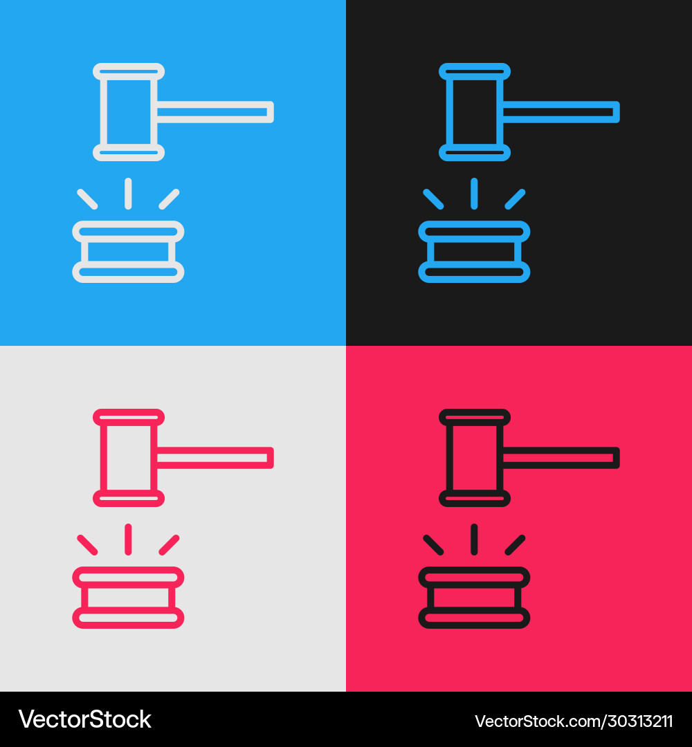 Pop art line judge gavel icon isolated on color Pop art line judge gavel icon isolated on color vector image