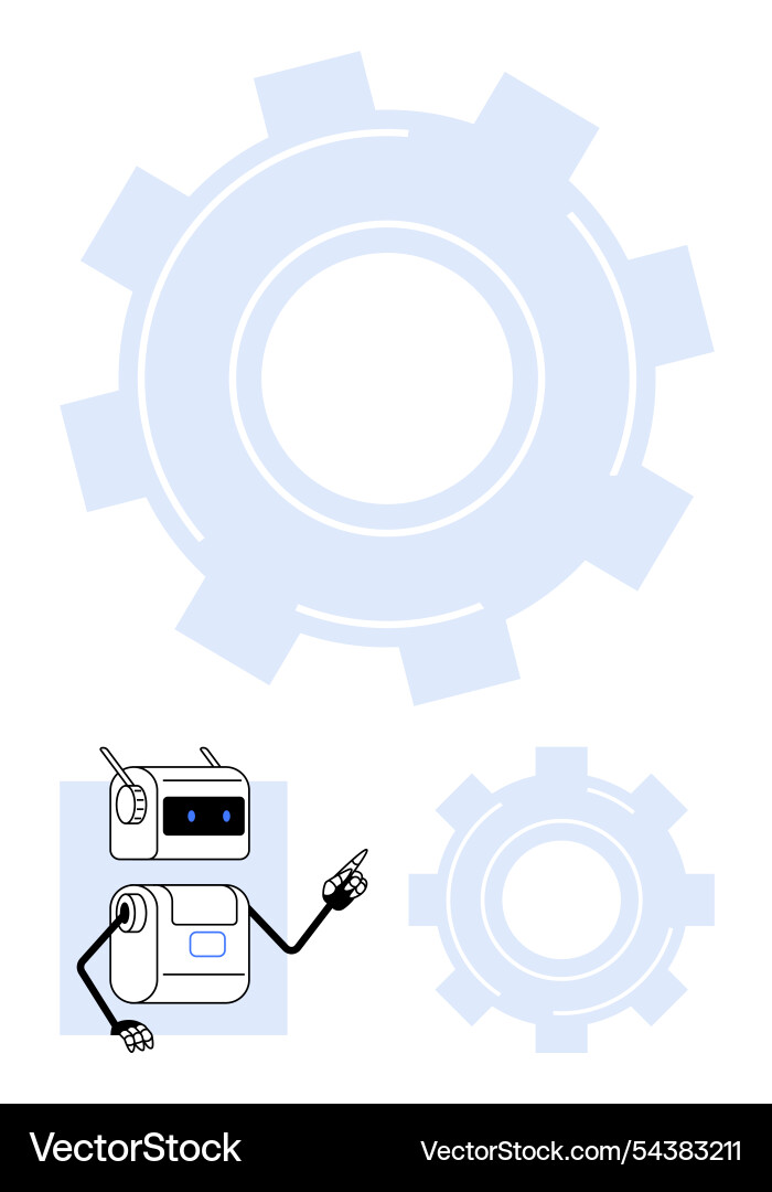 Robot gesturing with gears in background Robot gesturing with gears in background Vector Image