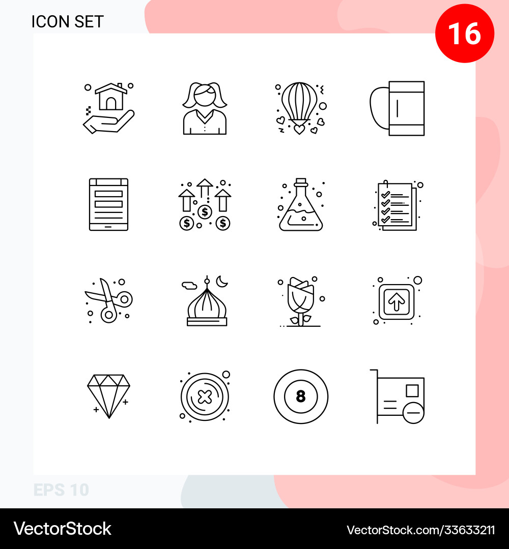 Set 16 outlines on grid for smartphone Vector Image