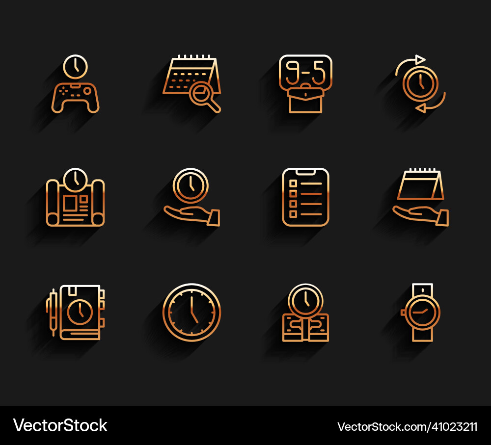 Set line daily paper notepad clock gamepad Set line daily paper notepad clock gamepad vector image