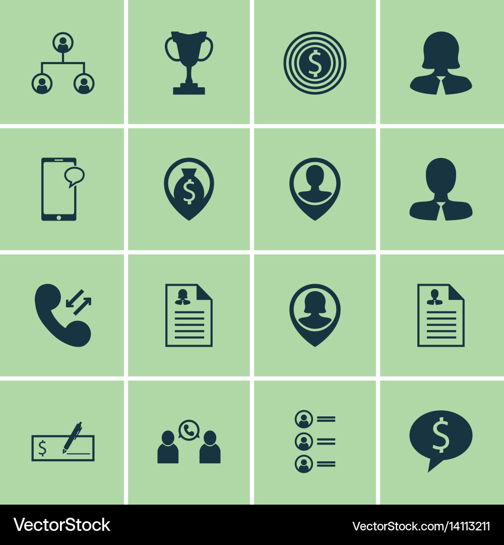Set of 16 management icons includes cellular data vector image