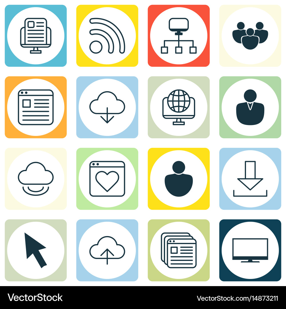 Set of 16 world wide web icons includes wifi vector image