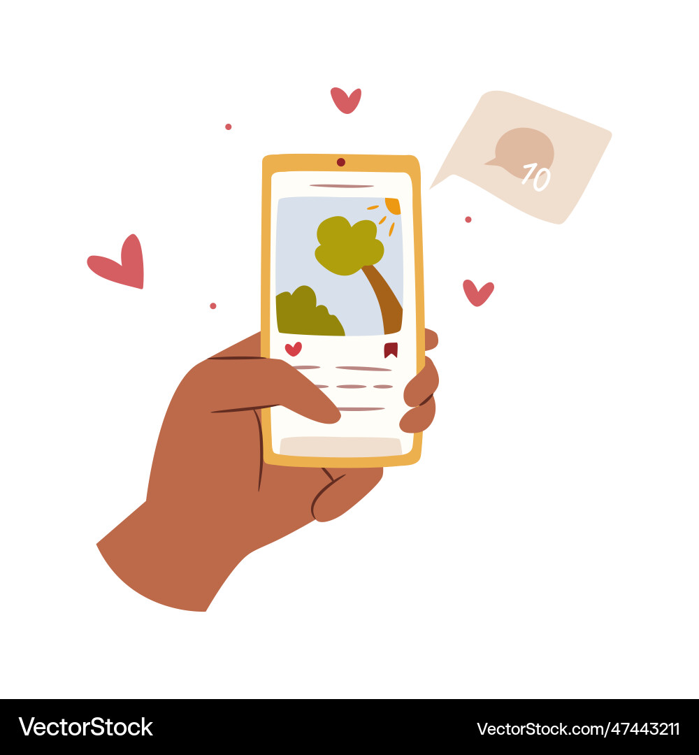 Smartphone hand application comment under image Smartphone hand application comment under image vector image