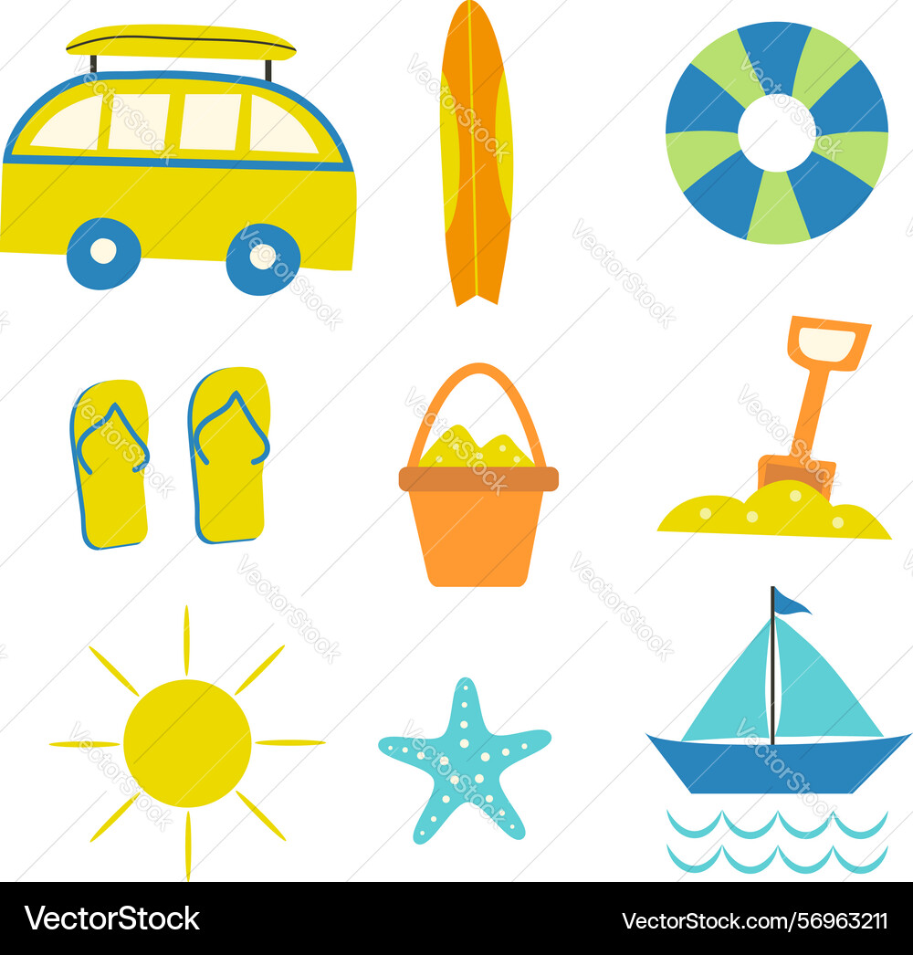 Summer beach 9 isolated elements Royalty Free Vector Image