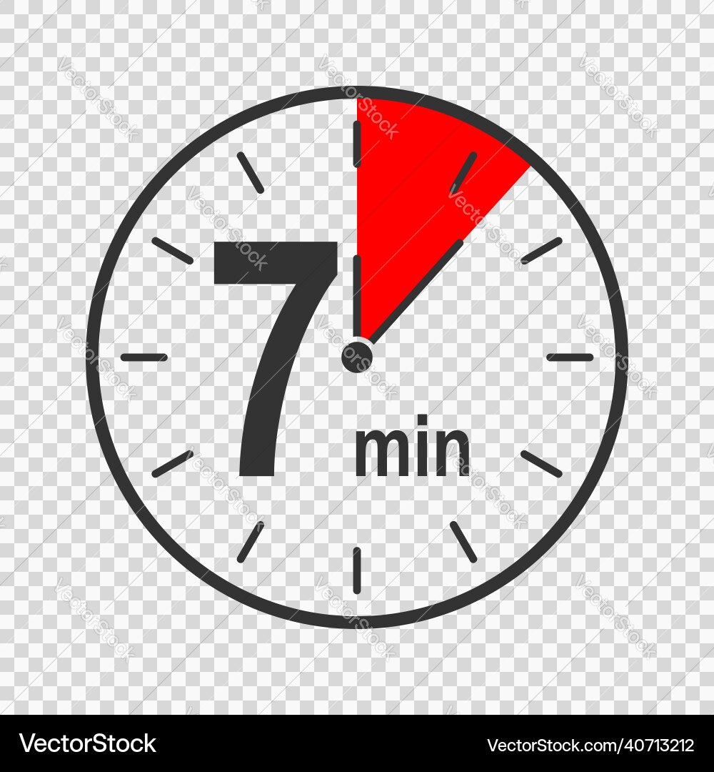 Clock icon with 7 minute time interval countdown Clock icon with 7 minute time interval countdown vector image