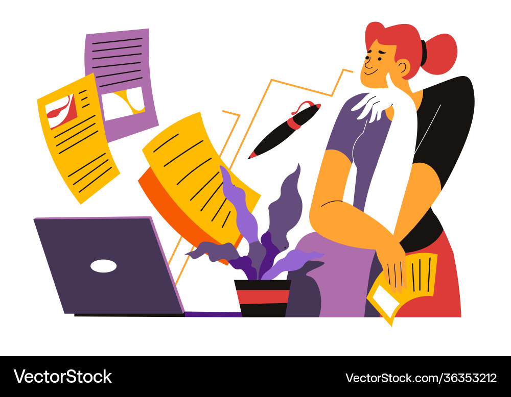 Copywriter working on project using laptop Copywriter working on project using laptop vector image