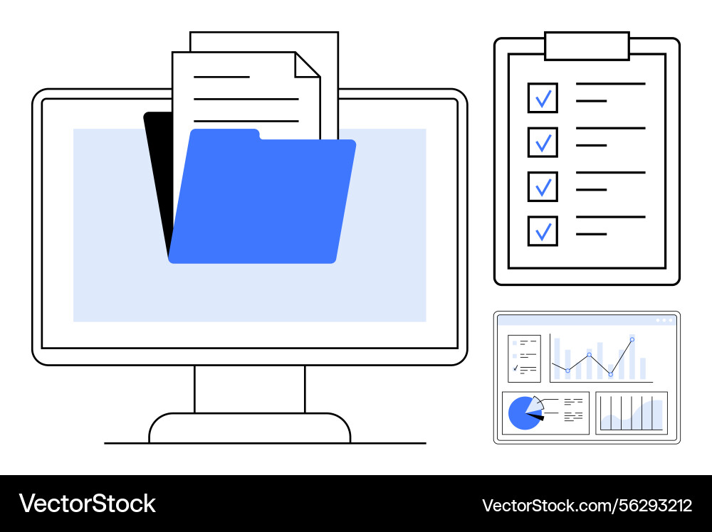 Digital document management with files checklist Vector Image