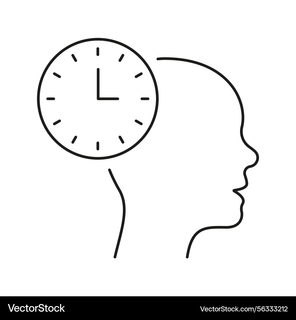Head with clock line icon time management mental Vector Image