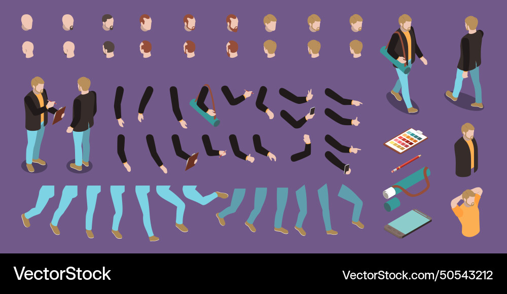 Isometric character constructor set Isometric character constructor set Vector Image