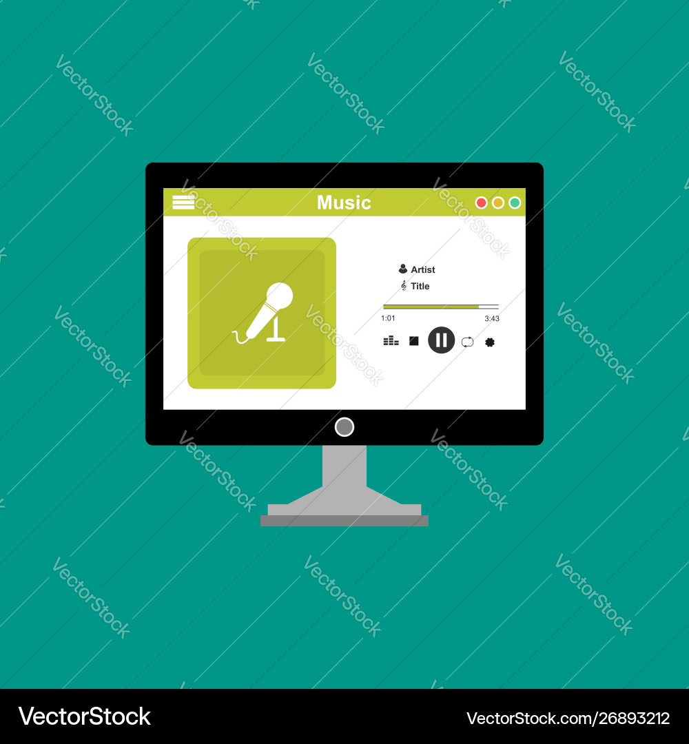 Media player application app template with flat Media player application app template with flat vector image