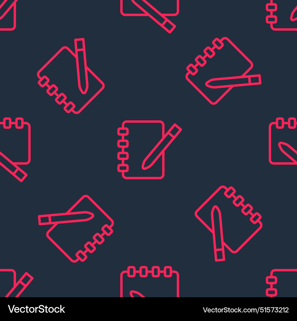 Red line notebook icon isolated seamless pattern Red line notebook icon isolated seamless pattern vector image