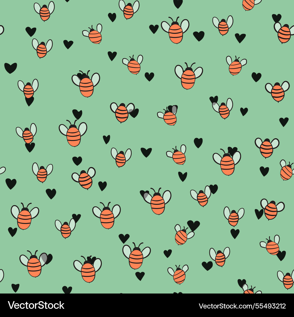 Seamless pattern with bees on color background Vector Image