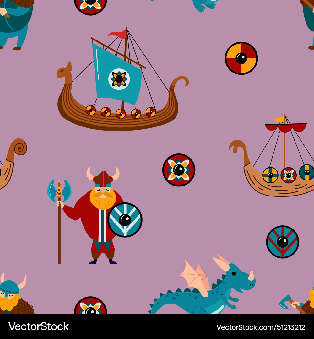 Seamless pattern with vikings Vector Image
