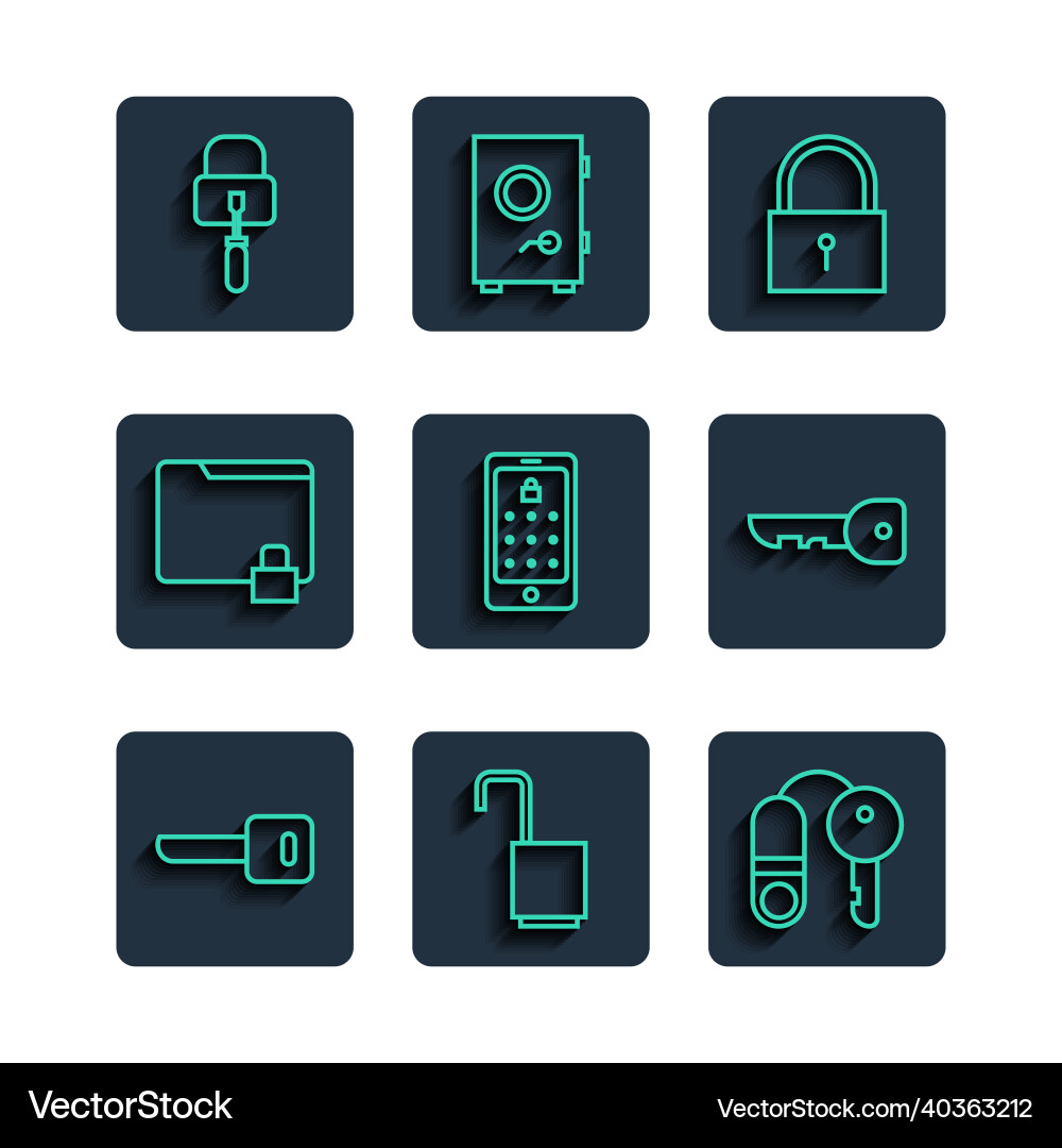 Set line key open padlock house with lock Set line key open padlock house with lock vector image