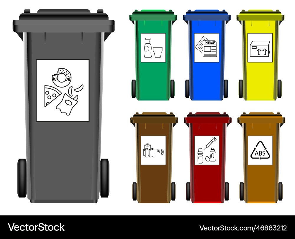 Sorted garbage in bins on a white background Sorted garbage in bins on a white background vector image