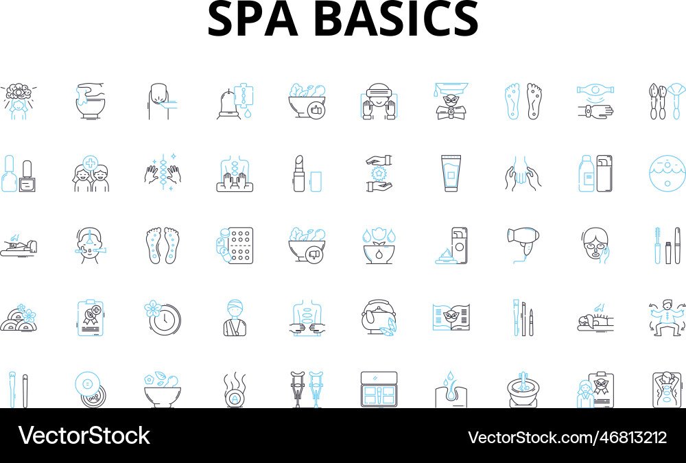 Spa basics linear icons set relaxation pampering Spa basics linear icons set relaxation pampering vector image