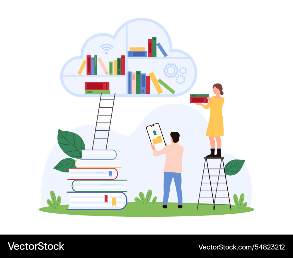 Studying ebooks tiny people download knowledge Vector Image