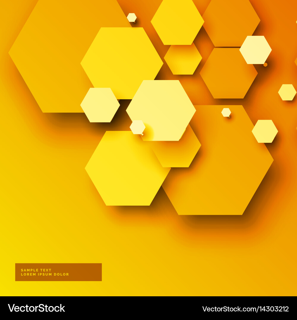 Yellow background with 3d hexagonal shapes vector image
