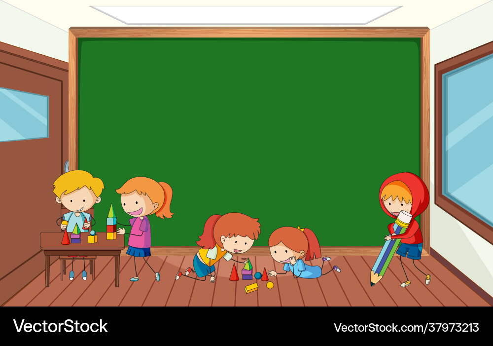 Empty blackboard in classroom scene with many Empty blackboard in classroom scene with many vector image
