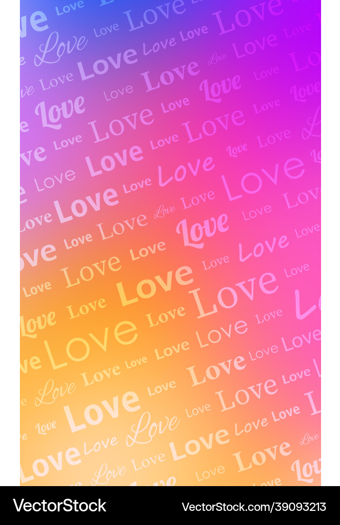 Love diagonal text pattern gradient background Love diagonal text pattern gradient background vector image