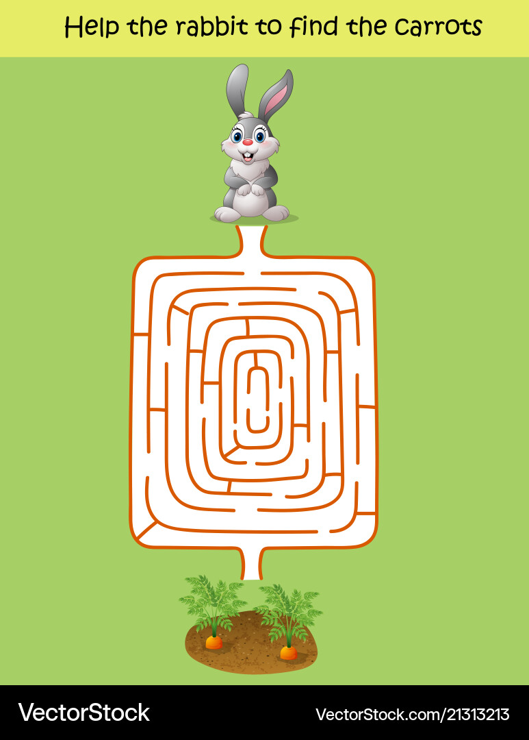 Maze game help the rabbit to find carrot Maze game help the rabbit to find carrot vector image