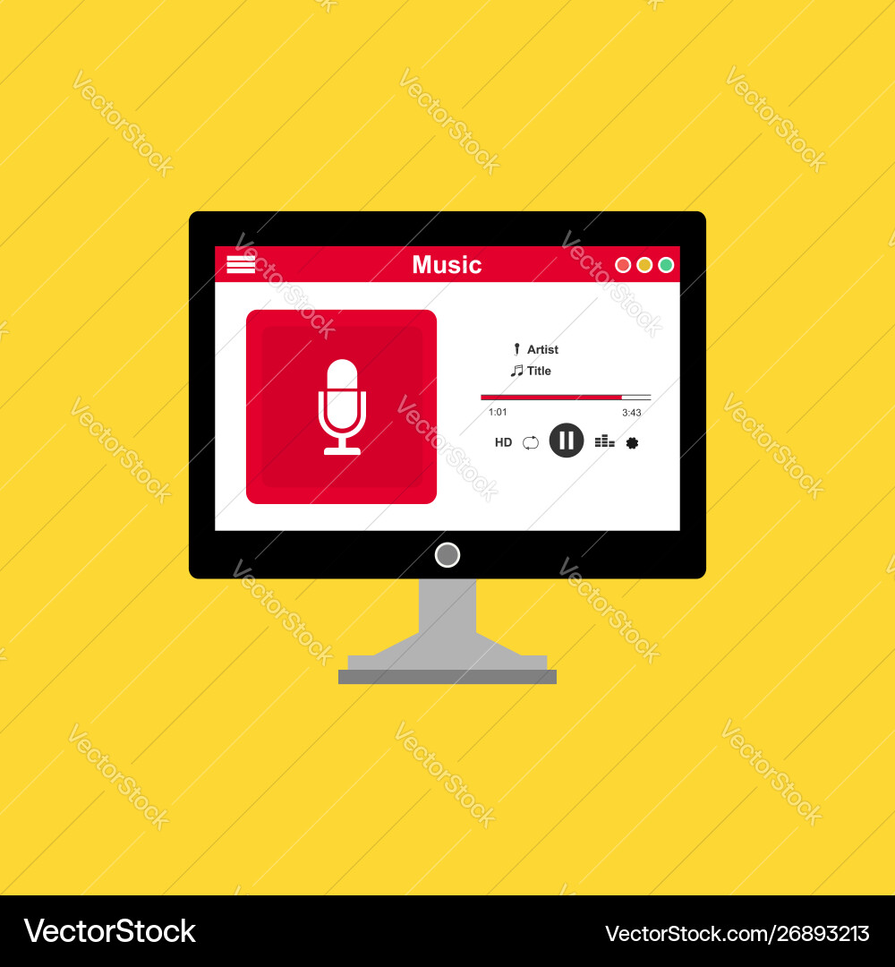 Media player application app template with flat Vector Image