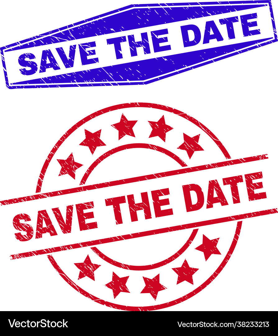 Save the date unclean seals in round and hexagonal vector image