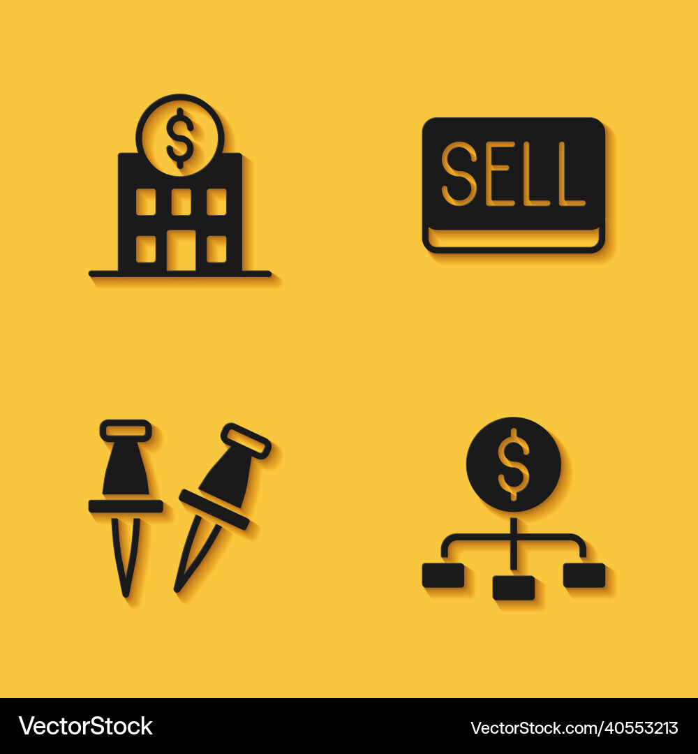Set bank building hierarchy with dollar push pin Set bank building hierarchy with dollar push pin Vector Image