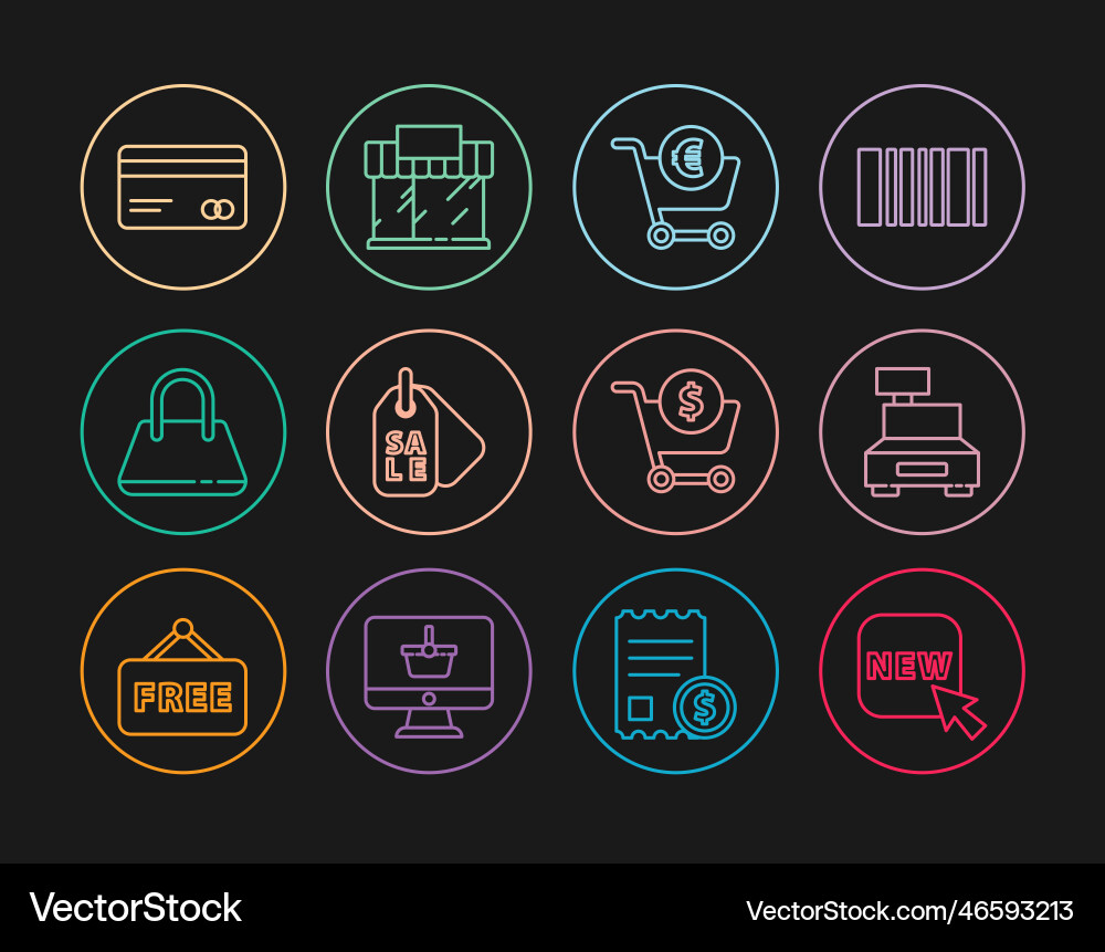 Set line button with text new cash register Set line button with text new cash register Vector Image