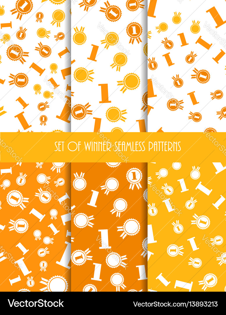 Set of seamless pattern winner attributes Vector Image