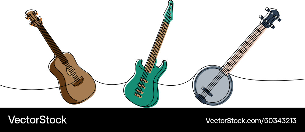 String musical instruments one line colored Vector Image
