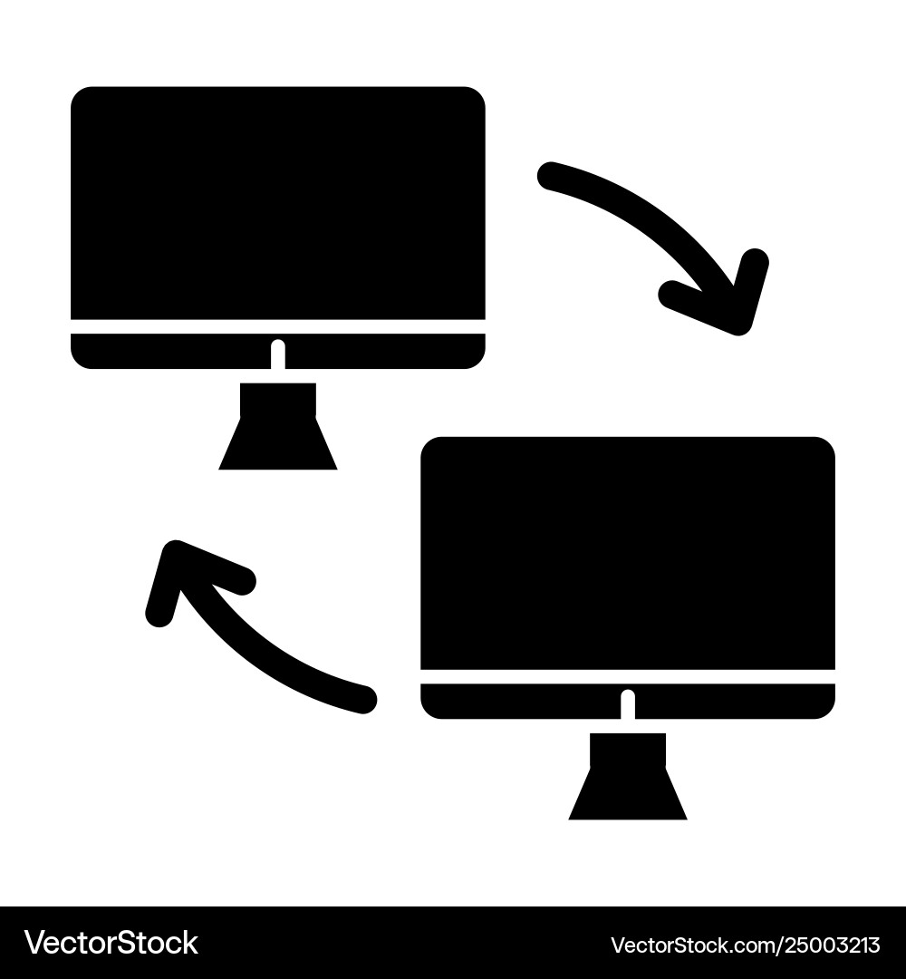 Two computer with arrows solid icon Two computer with arrows solid icon vector image