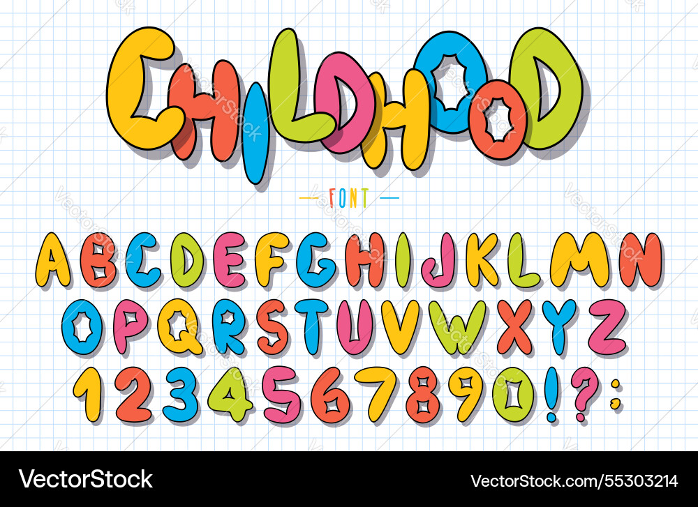 Childish font and alphabet with numbers colorful Childish font and alphabet with numbers colorful vector image