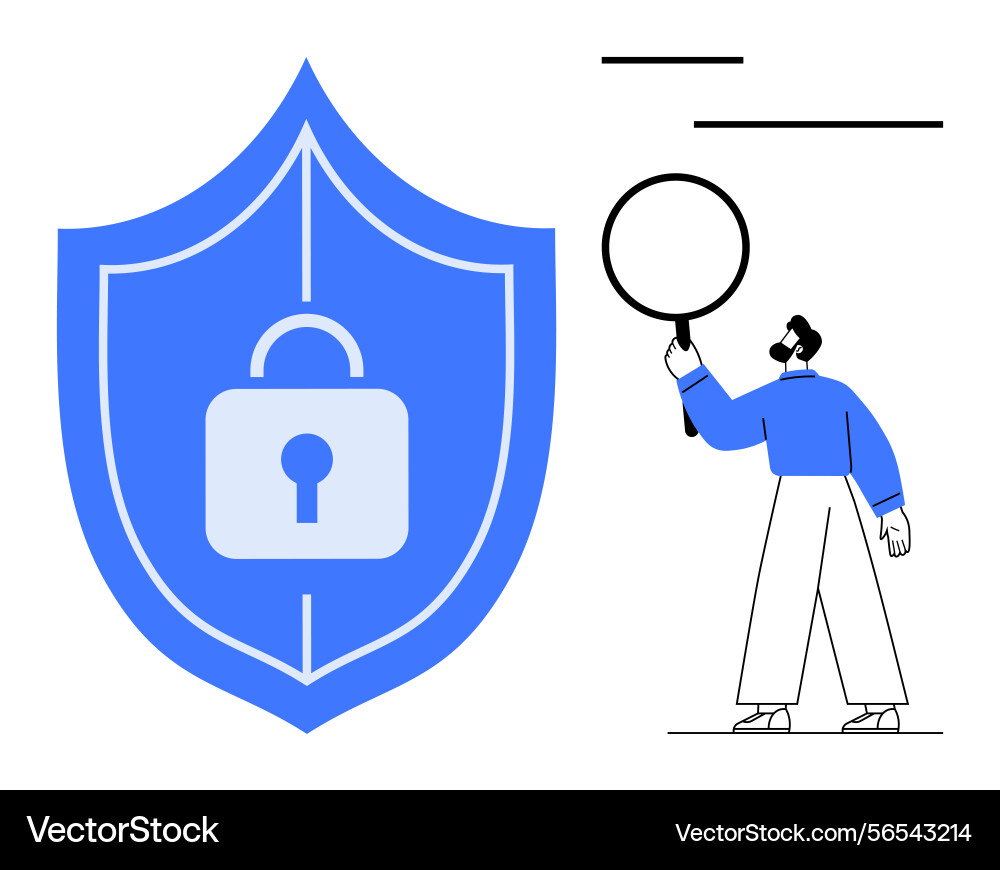 Data security concept with shield lock and person Data security concept with shield lock and person Vector Image