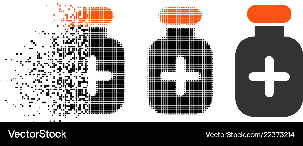 Disintegrating pixelated halftone medication vial Vector Image
