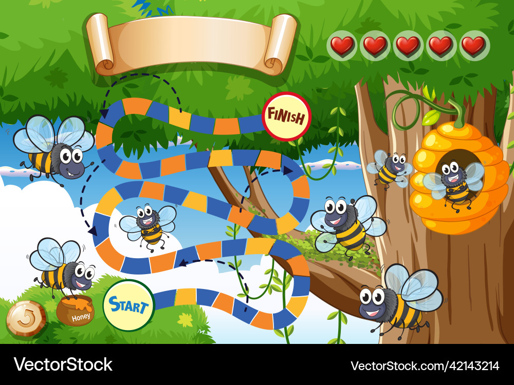 Game design with bee and beehive in background vector image