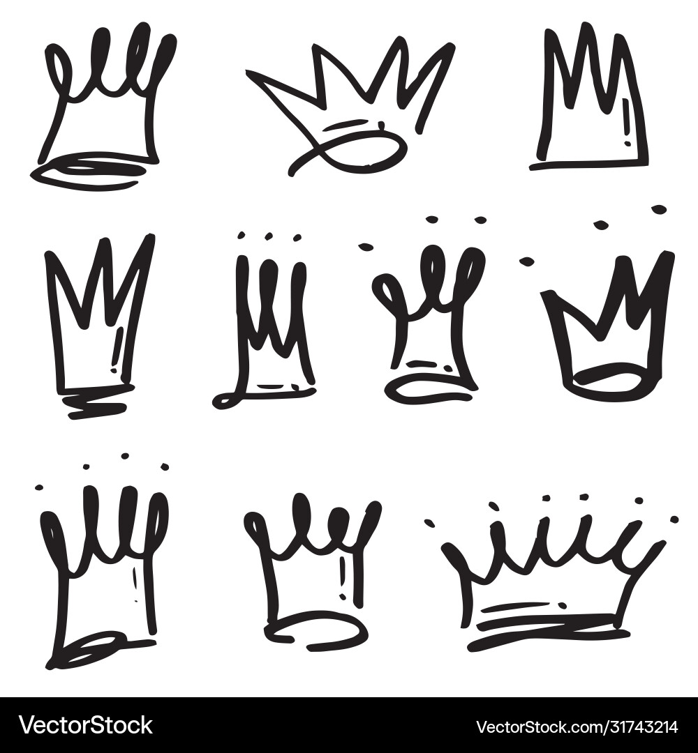 Hand Drawn Crown Set - Royal Logo Elements Vector Image
