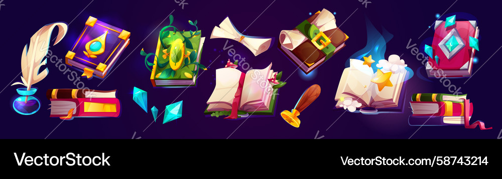 Magic book collection for game ui design Magic book collection for game ui design Vector Image