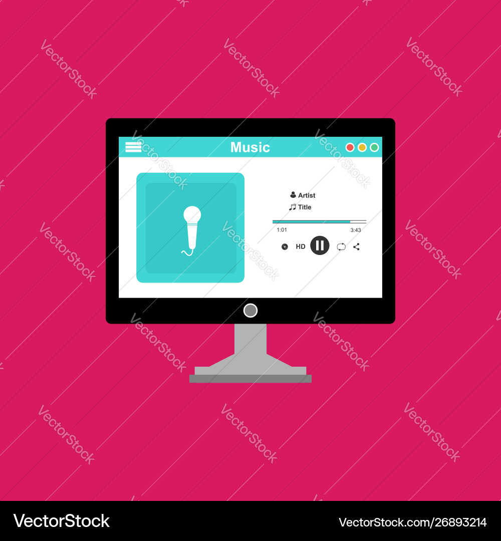 Media player application app template with flat Media player application app template with flat Vector Image