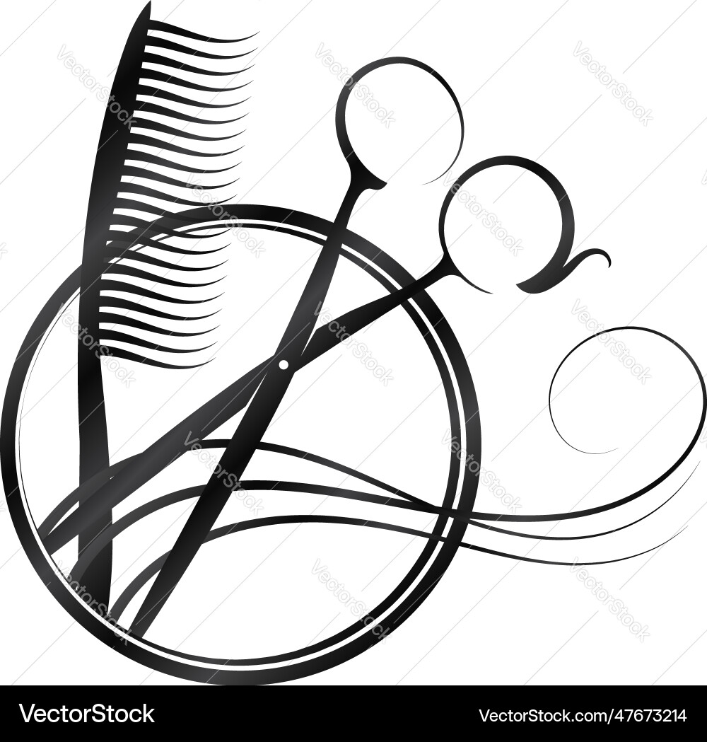 Scissors comb and curl of hair in a round frame Scissors comb and curl of hair in a round frame vector image