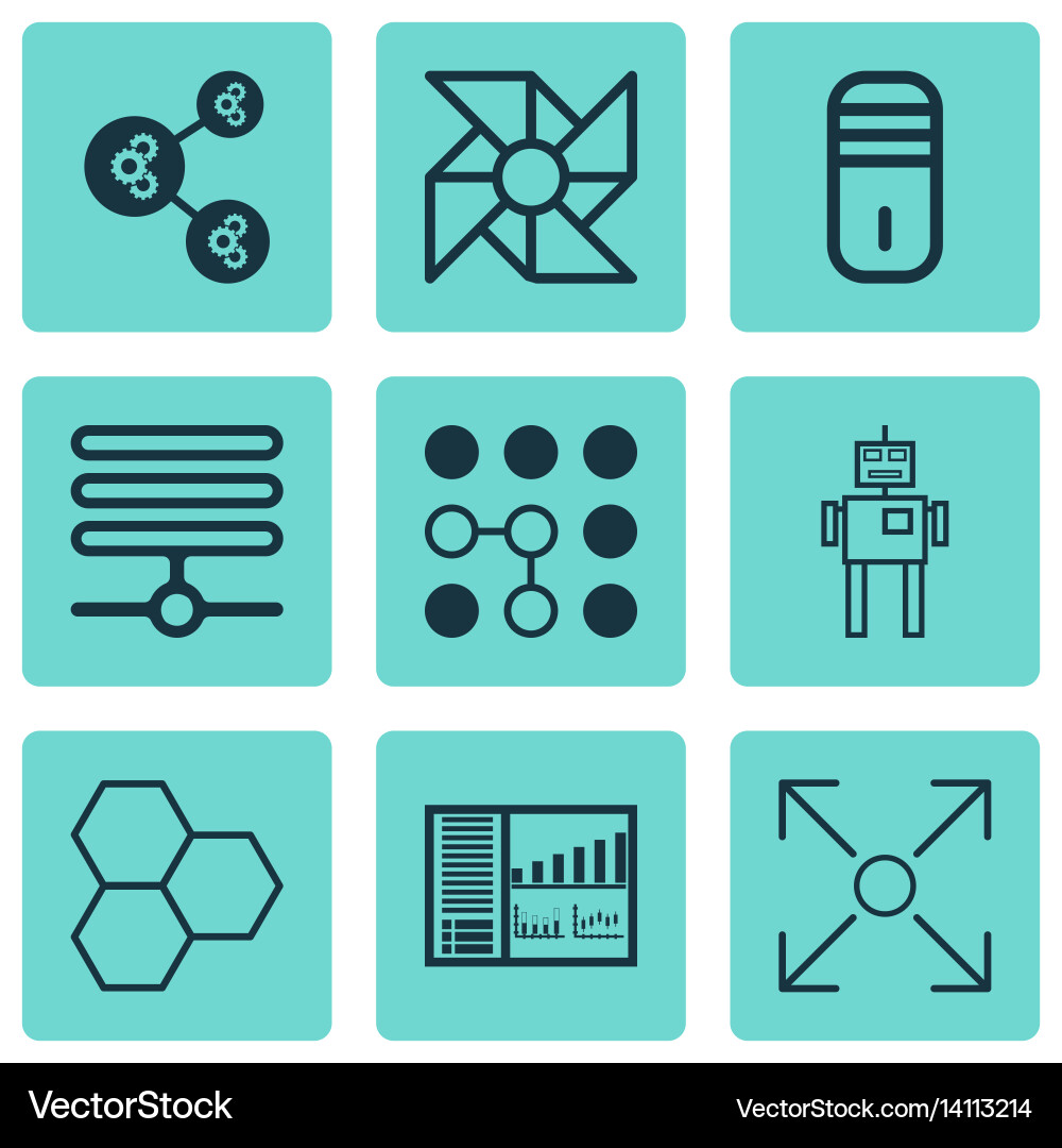 Set of 9 artificial intelligence icons includes Vector Image