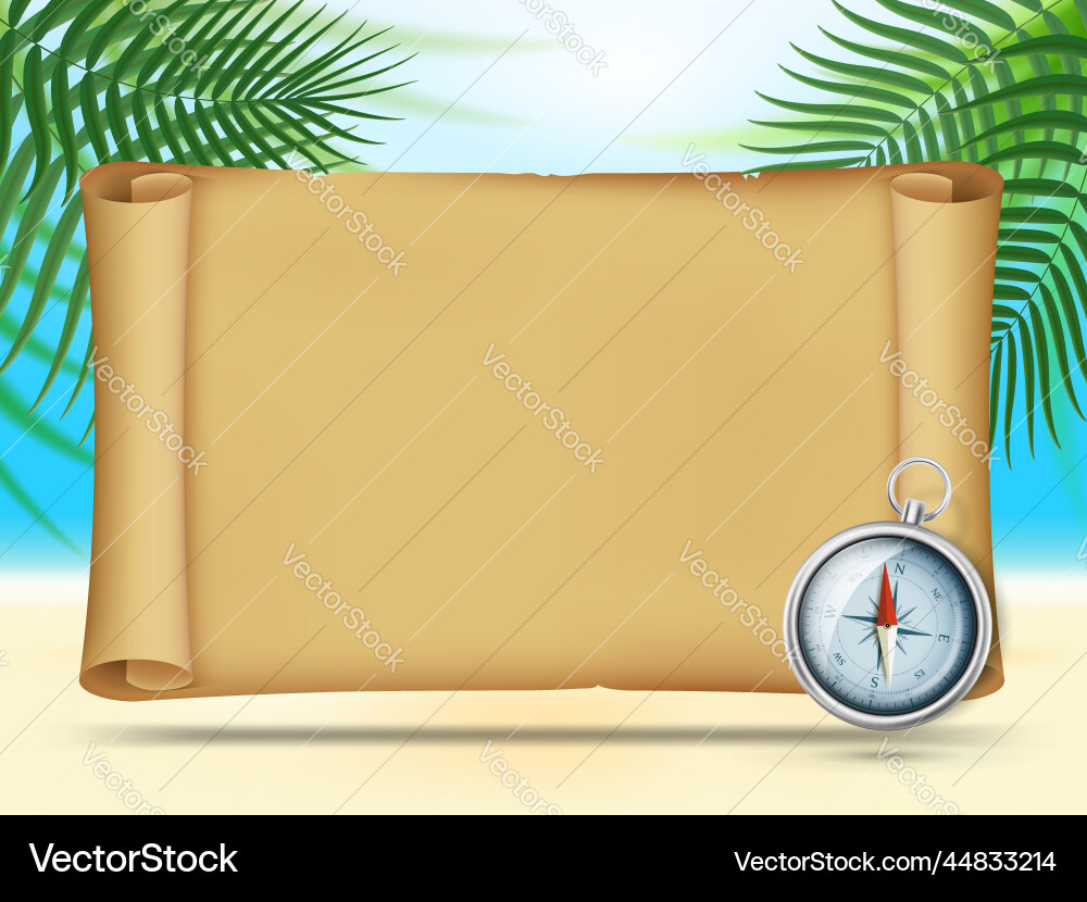 Treasure Map Scroll with Compass vector image