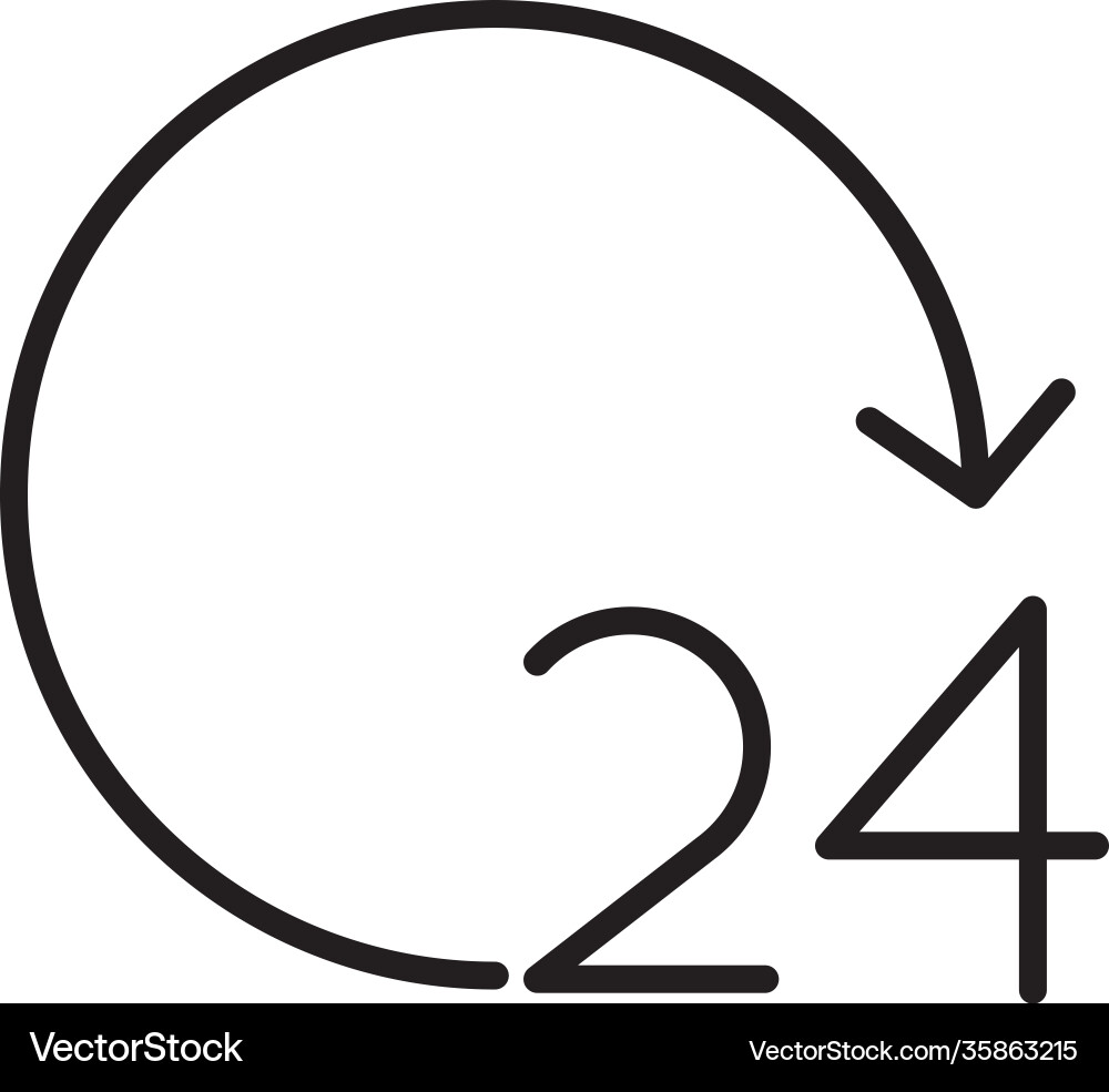 24 hours number with arrow around line style icon vector image