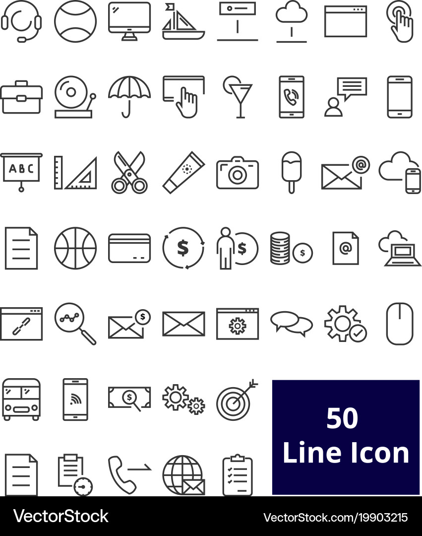 50 user interface line icon vector image